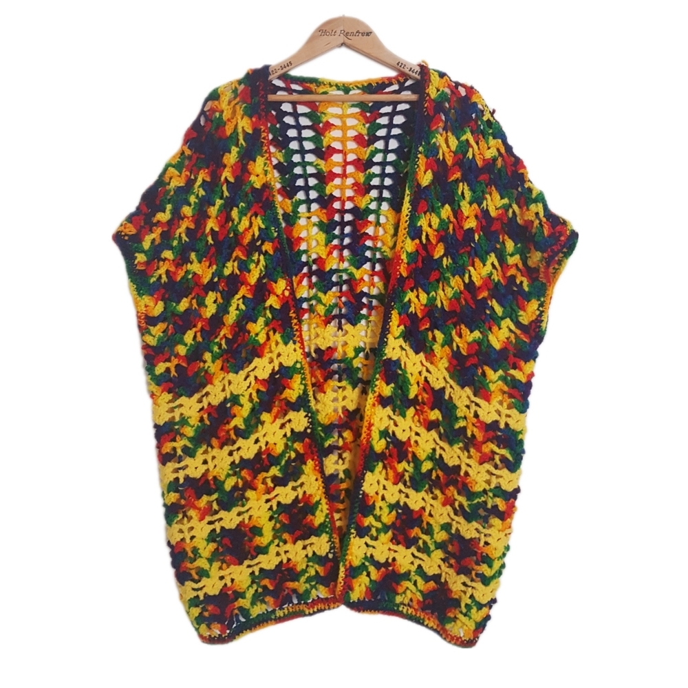 Vintage Handmade Rainbow Crochet Shrug Cardigan